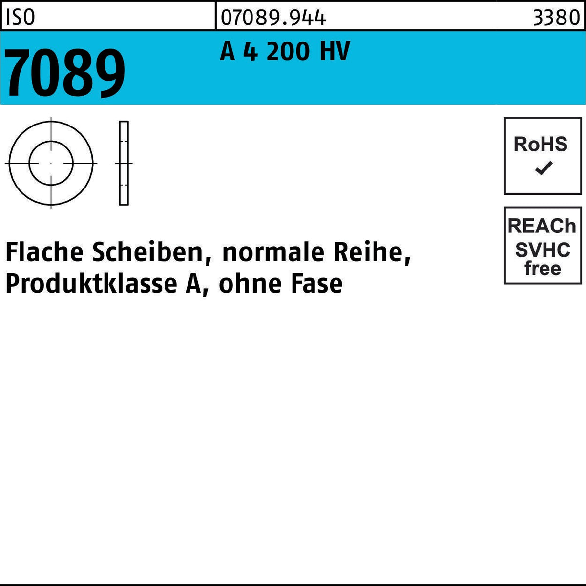 Unterlegscheibe ISO 7089 A4 200 HV ohne Fase 12 mm – 500 Stück von BUFAB