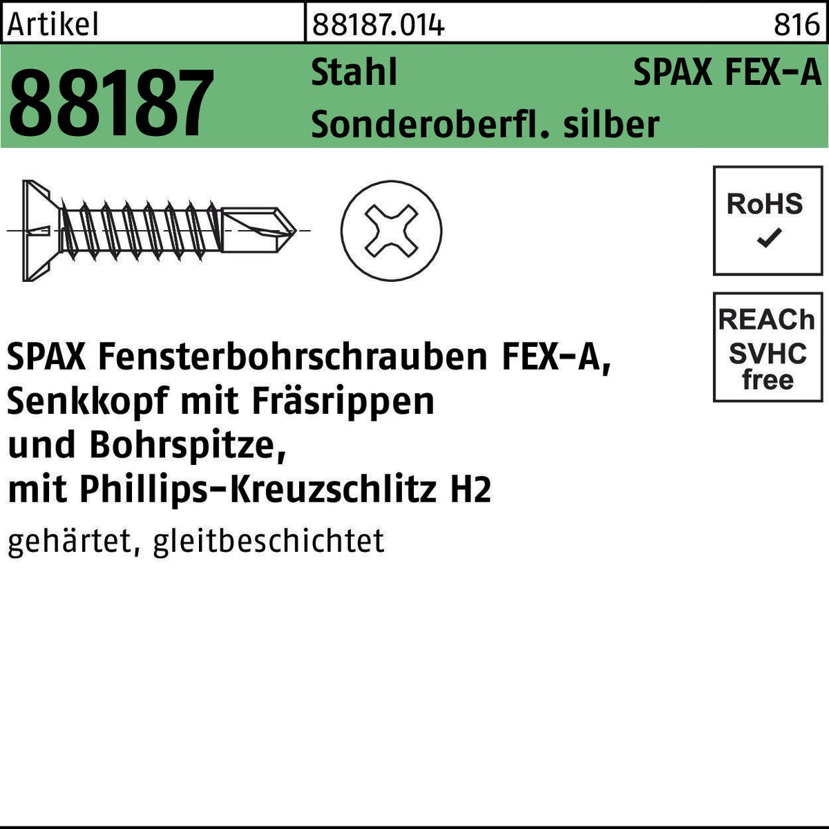 SPAX Fensterbohrschrauben FEX-A 3,9x19 mm Senkkopf mit Bohrspitze