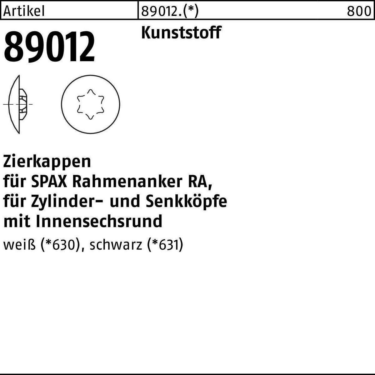 SPAX Zierkappen R 89012 für Rahmenanker RA, weiß
