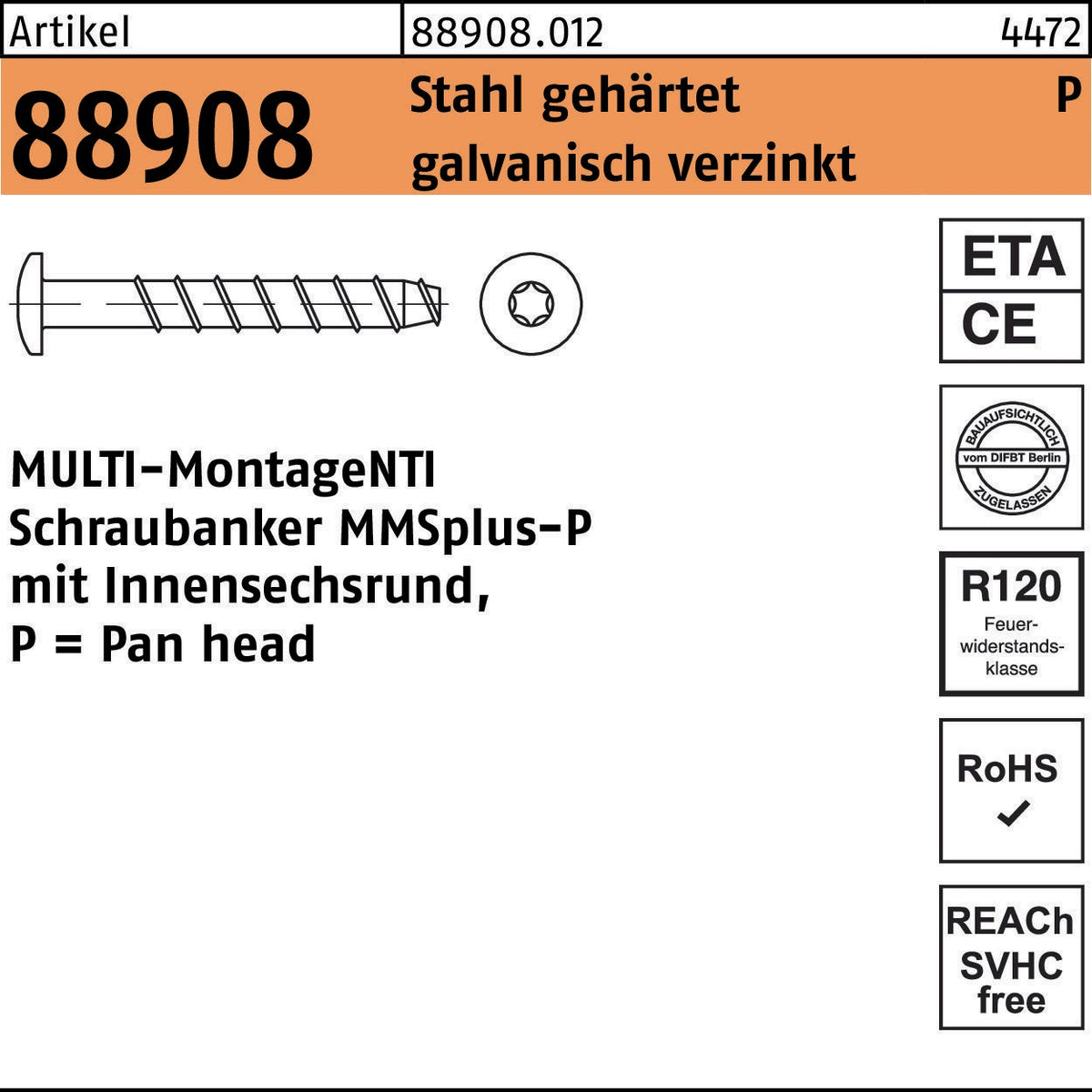 HECO MULTI-MONTI MMSplus-P Schraubanker 6x35 mm, Stahl gehärtet, galvanisch verzinkt