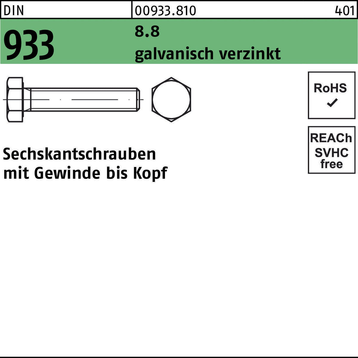 Sechskantschraube DIN 933 8.8 M3x5 mm galvanisch verzinkt, 500 Stück von F. REYHER