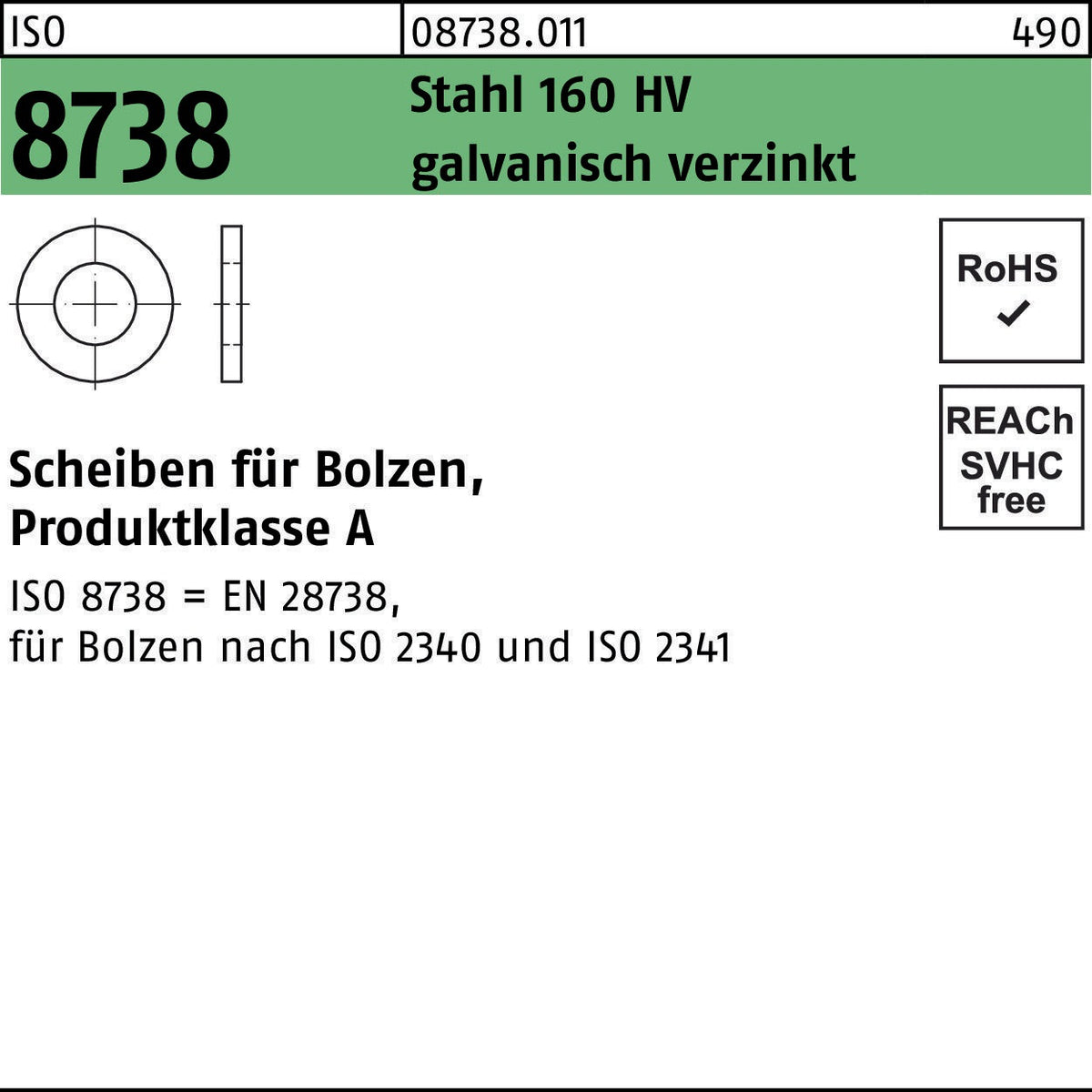 Unterlegscheiben ISO 8738 für Bolzen, Stahl 160 HV, 3 mm, 1000 Stück von F. REYHER