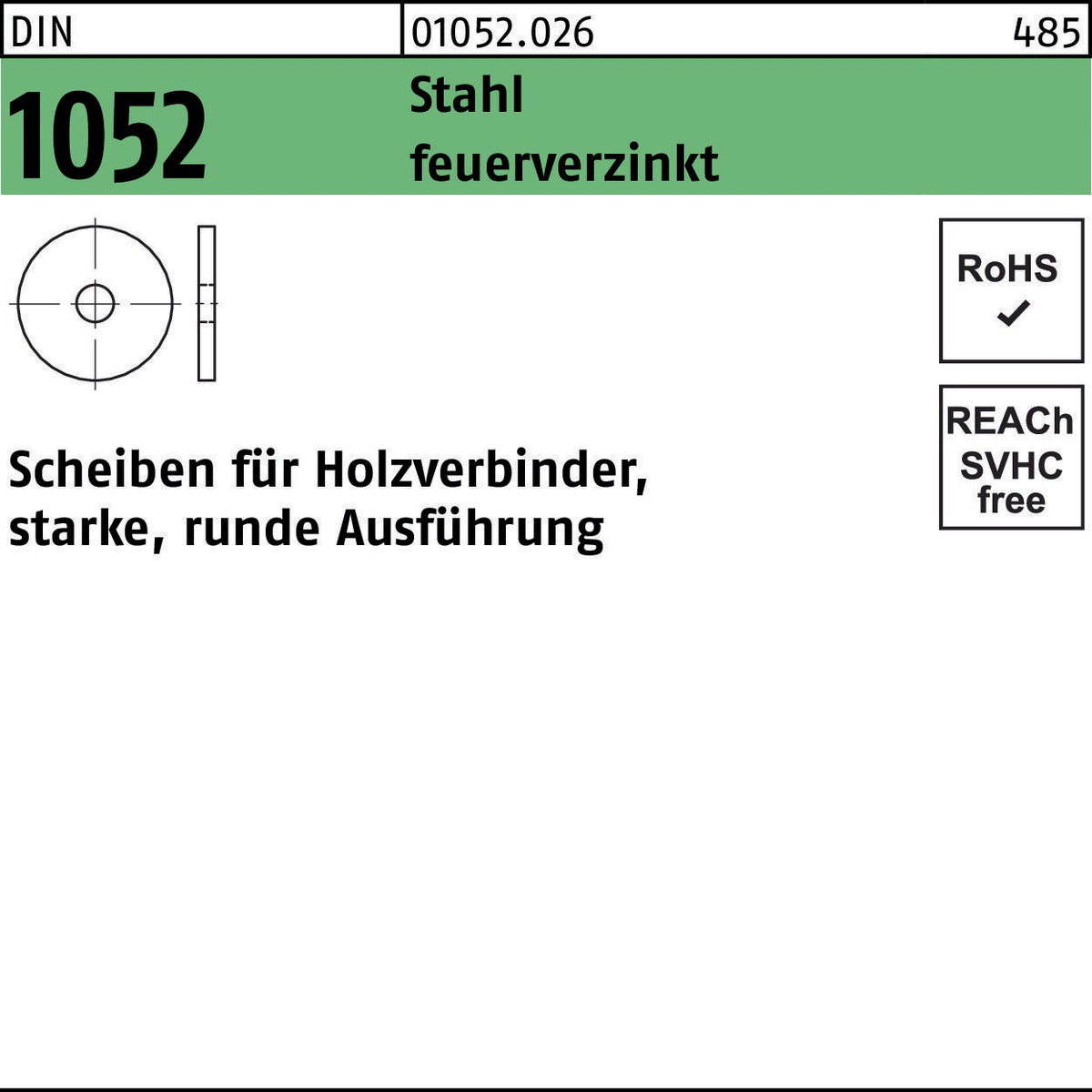 F. REYHER Unterlegscheibe DIN 1052 rund 14x58x6 mm Stahl – 50 Stück
