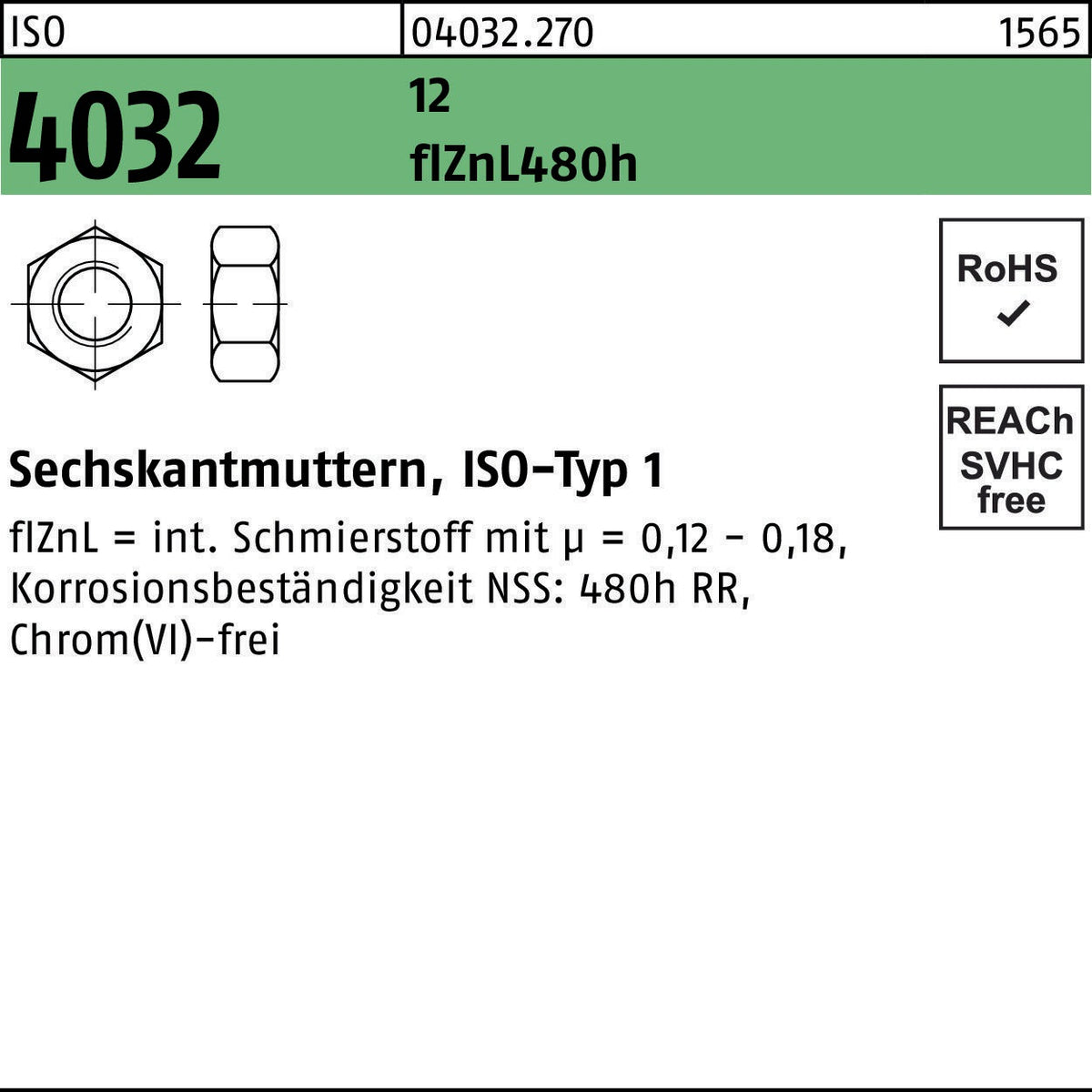 BUFAB Sechskantmutter ISO 4032 M20 verzinkt