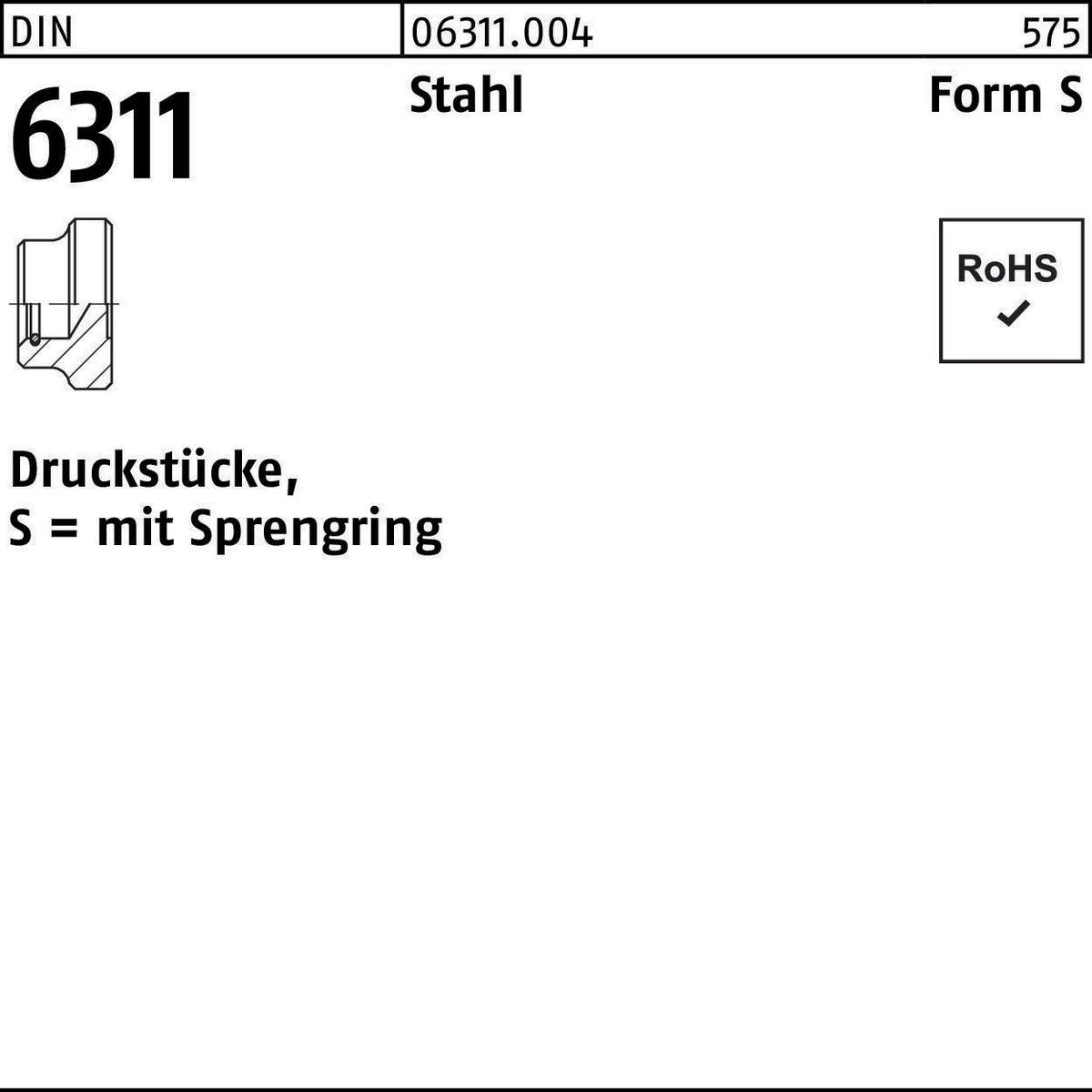 F. REYHER Druckstück DIN 6311 Form S mit Sprengring, Stahl, S 12 M6
