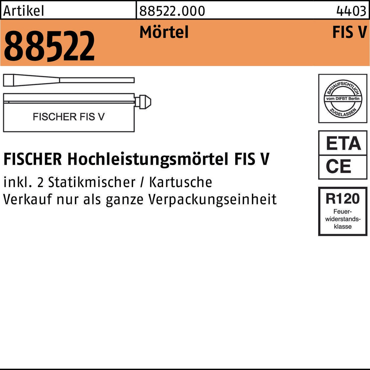 fischer FIS V 360 S Hochleistungsmörtel Kunstharz 360 ml – 6 Stück