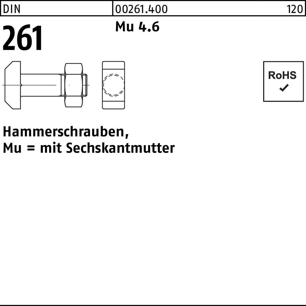 Hammerschraube DIN 261 M8 x 30 mit Sechskantmutter Mu 4.6, 25 Stück von F. REYHER