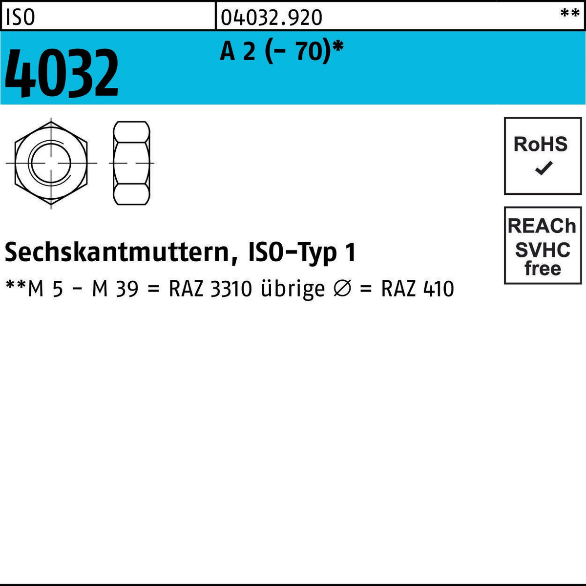 Sechskantmutter ISO 4032 M14 von BUFAB – 100 Stück, Festigkeitsklasse 10