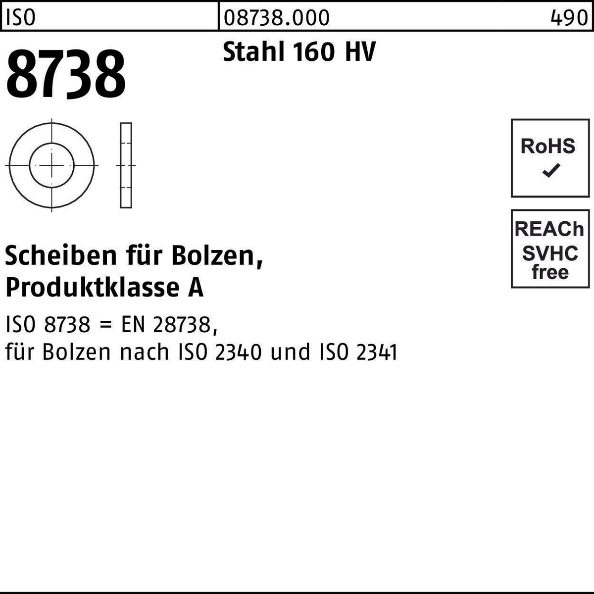 Unterlegscheiben ISO 8738 für Bolzen, Stahl 160 HV, 3 mm, 1000 Stück von F. REYHER