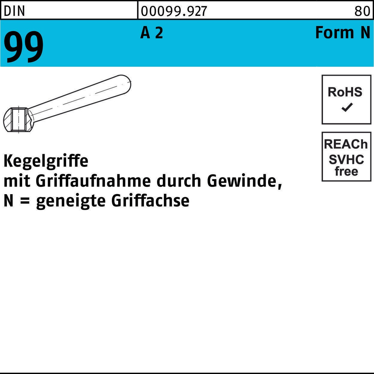 F. REYHER Kegelgriff DIN 99 Form N 50 mm M6 Stahl