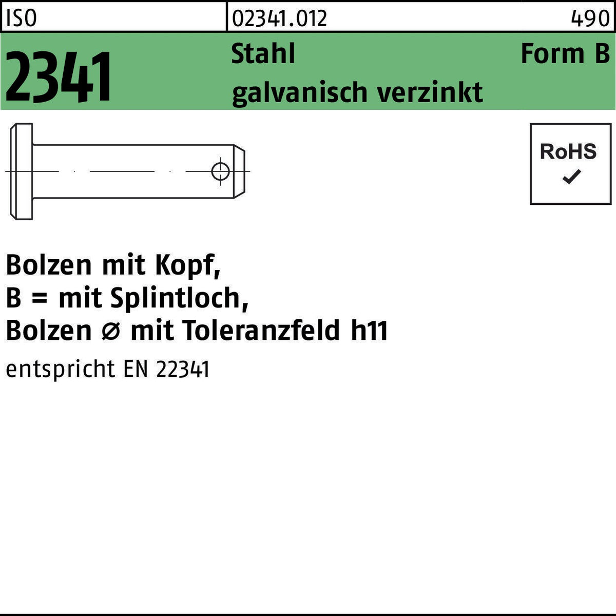 F. REYHER Bolzen ISO 2341 Form B mit Kopf und Splintloch 8x20x16,5 mm Stahl verzinkt 100 Stück