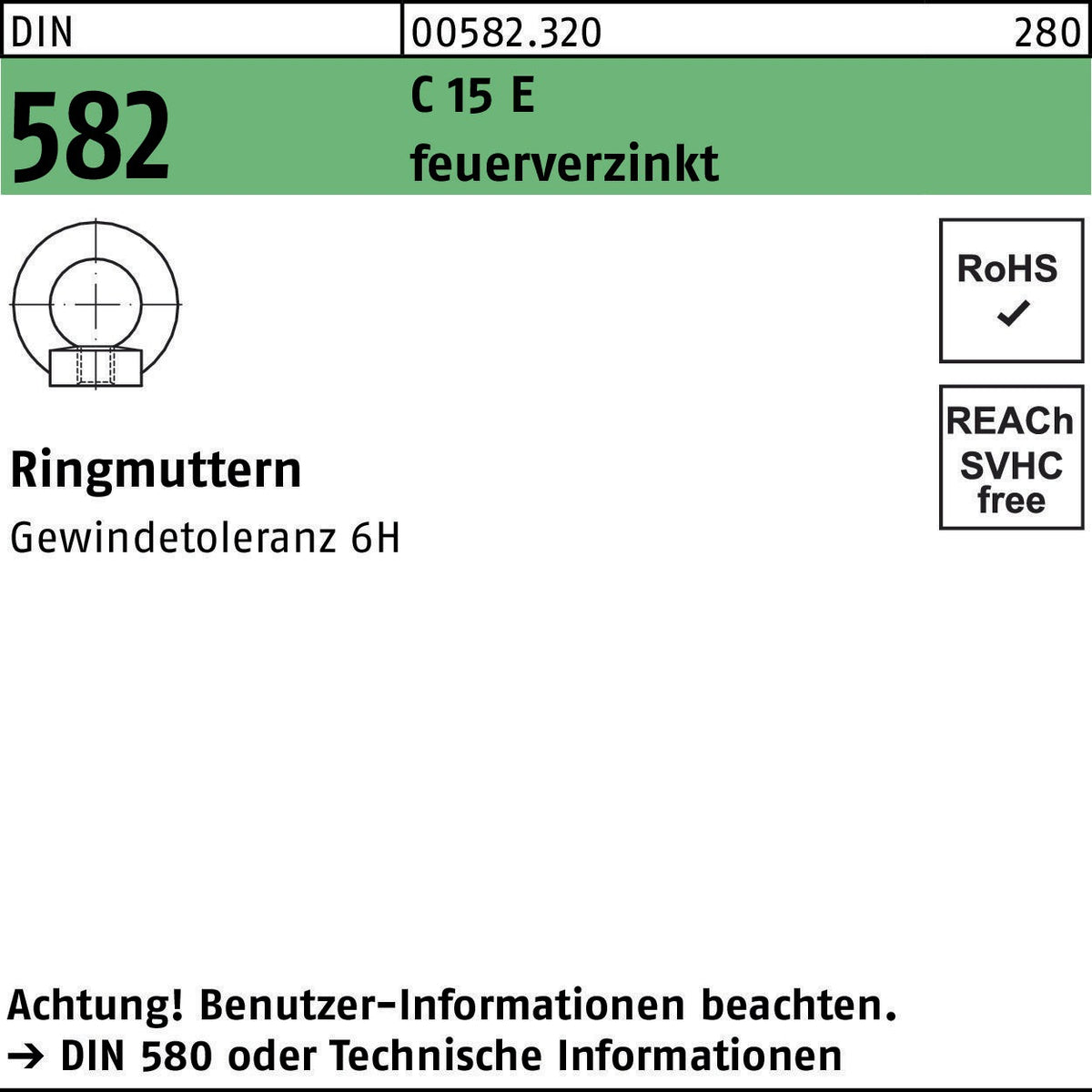 Ringmutter DIN 582 M8 C 15 E feuerverzinkt von F. REYHER – 25 Stück