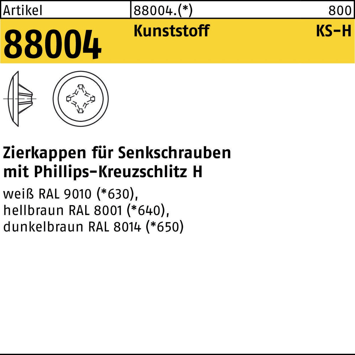 REYHER Zierkappe R 88004 für PH 2 x 12 / 3,5-5 – 1000 Stück, Kunststoff weiß
