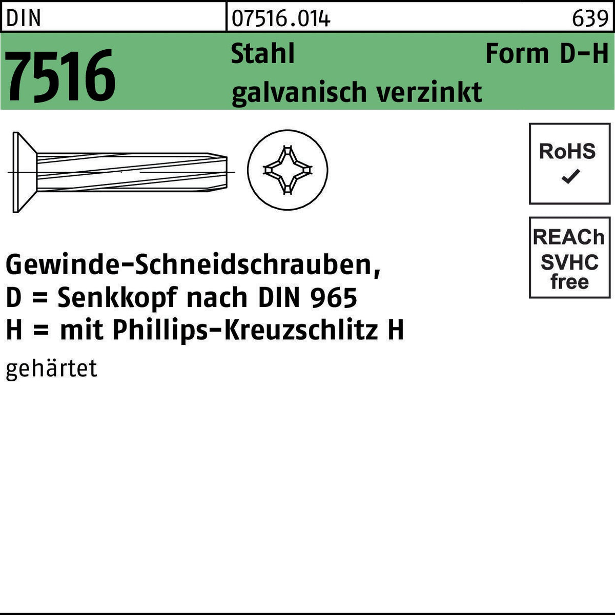 F. REYHER Nchfg. Gewindeschneidschraube DIN 7516 LIKO PH AM 3x6-H Stahl verzinkt 2000 Stück