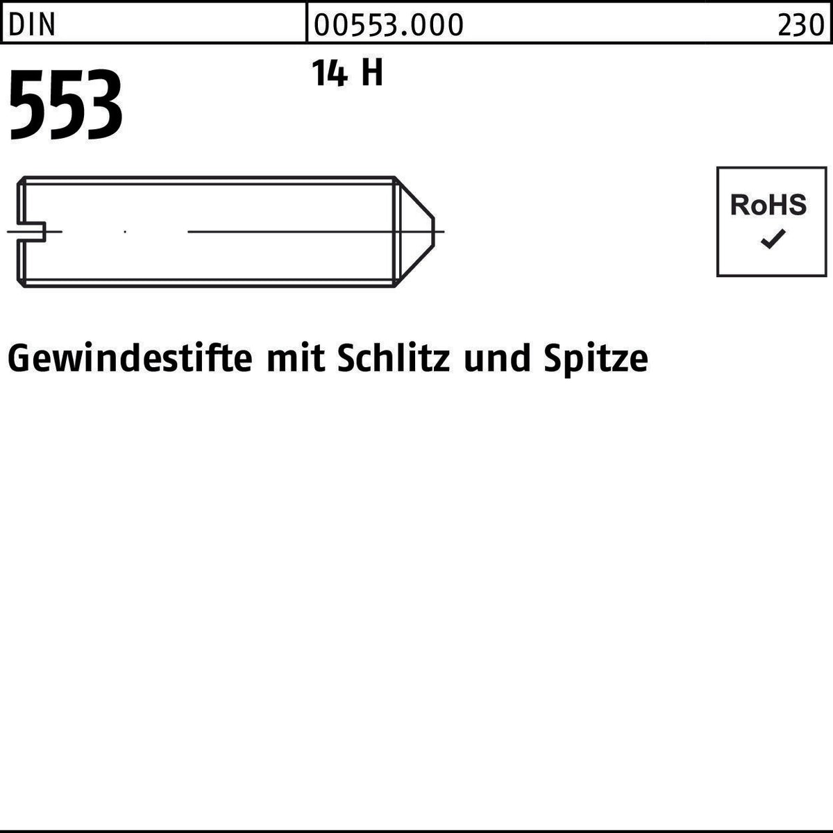 F. REYHER Gewindestift DIN 553 mit Schlitz und Spitze M3 x 4 mm 14 H – 1000 Stück