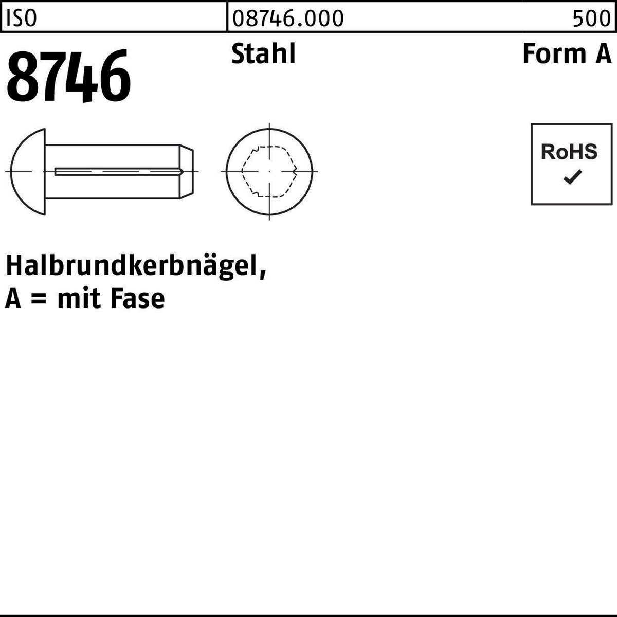 F. REYHER Halbrundkerbnagel ISO 8746 Form A 2x3 mm Stahl