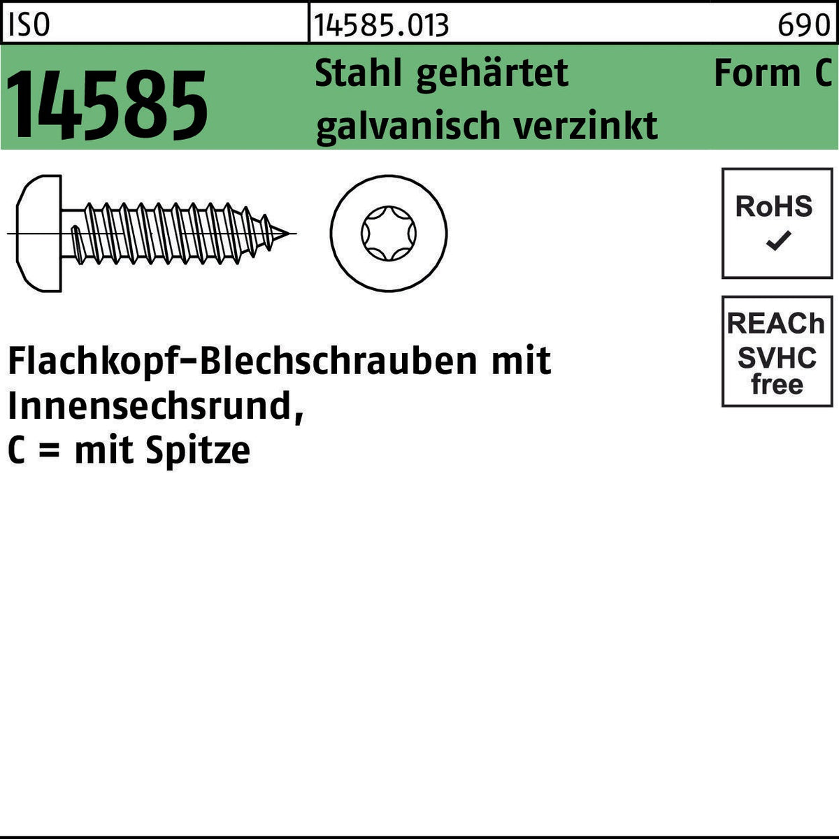 F. REYHER Blechschraube ISO 14585 Innensechsrund Spitze 2,2x4,5 mm Stahl verzinkt 2000 Stk.
