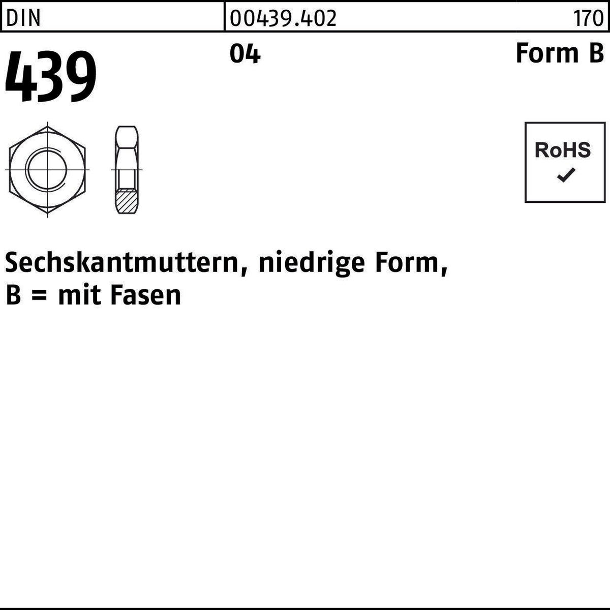 F. REYHER Sechskantmutter DIN 439/ISO 4035 Form B BM 33 Automatenstahl 10 Stück