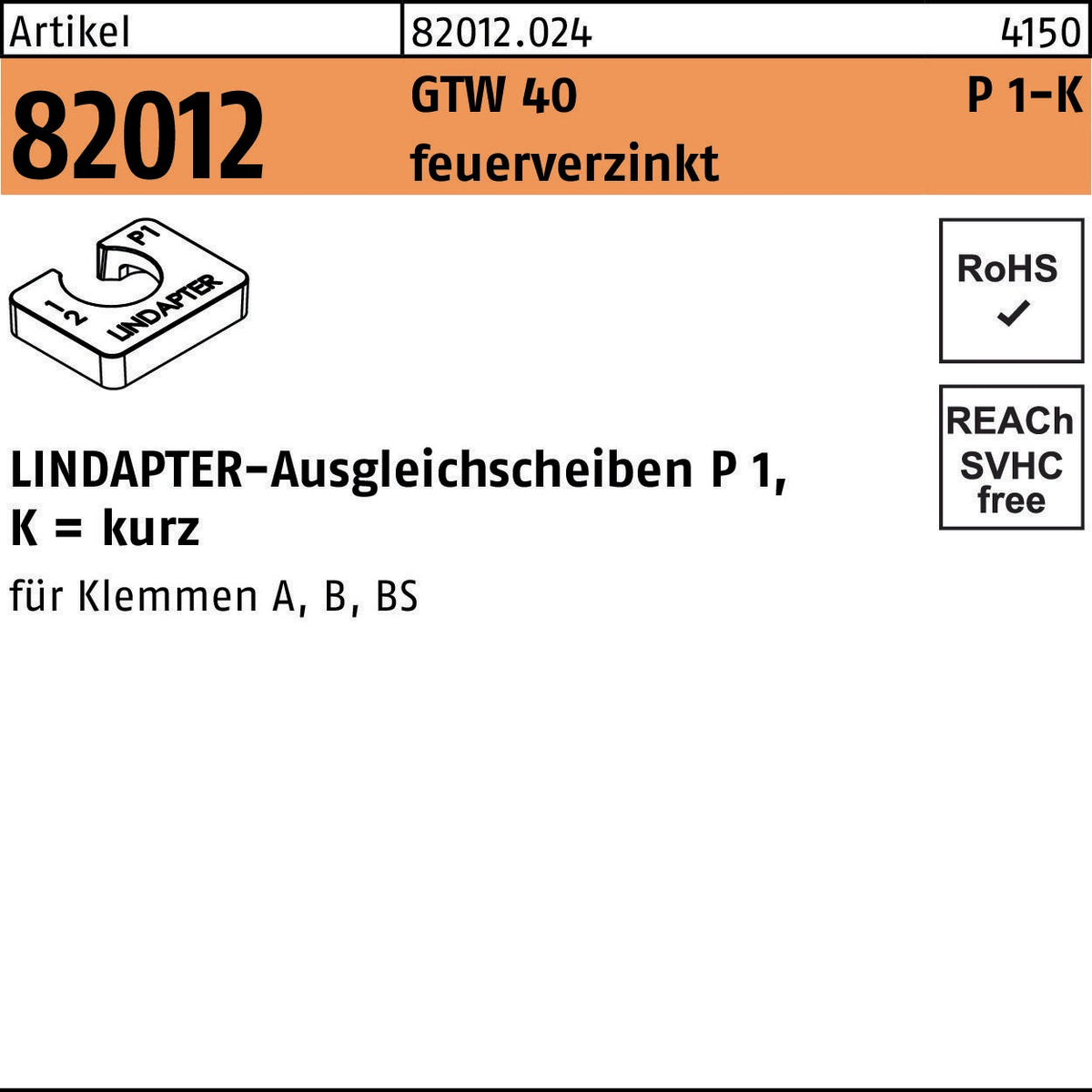 LINDAPTER Ausgleichsscheibe R 82012 GTW 40 P1 M8/4,0 galvanisch verzinkt