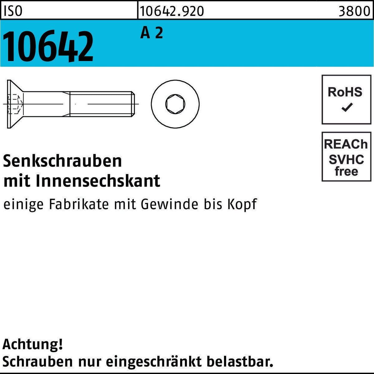 F. REYHER Senkschraube ISO 10642 Innen-6kt M3x35 A2 – 200 Stück