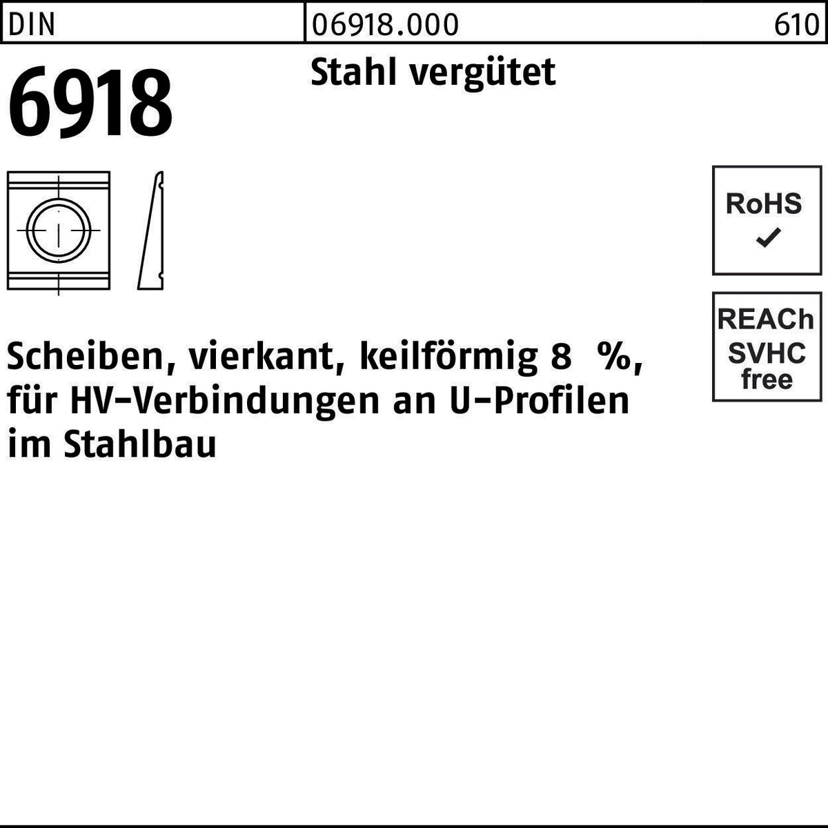 F. REYHER Unterlegscheibe DIN 6918 ÜH vierkant keilförmig 13 mm Stahl C45 vergütet