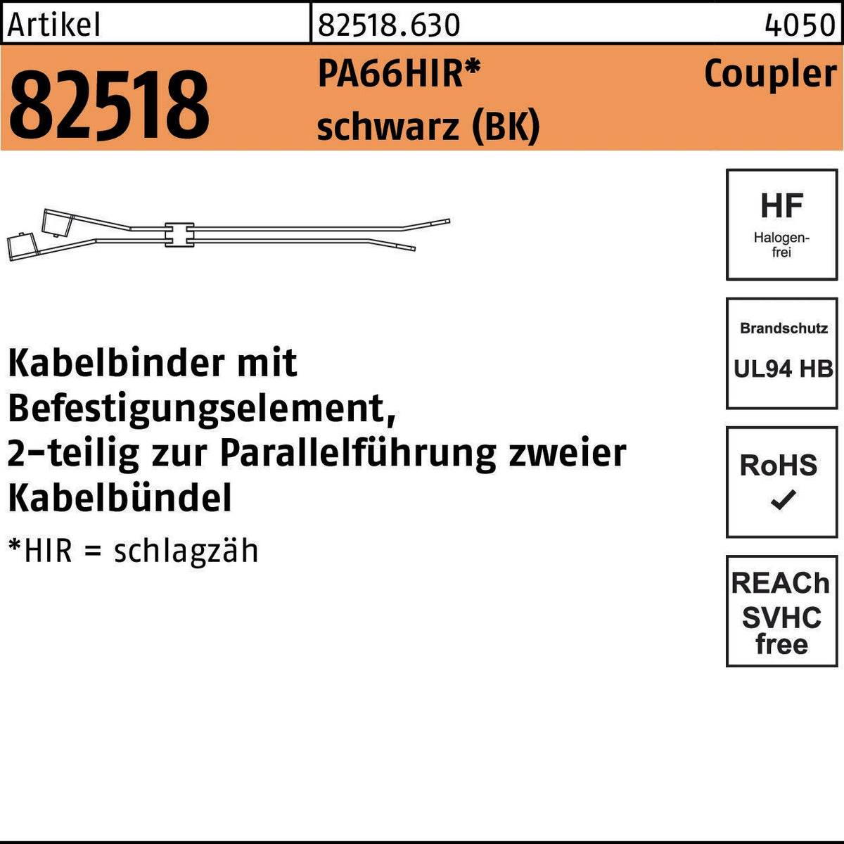 HELLERMANNTYTON Kabelbinder R 82518 PA66HIR schwarz 4,6 x 200 mm