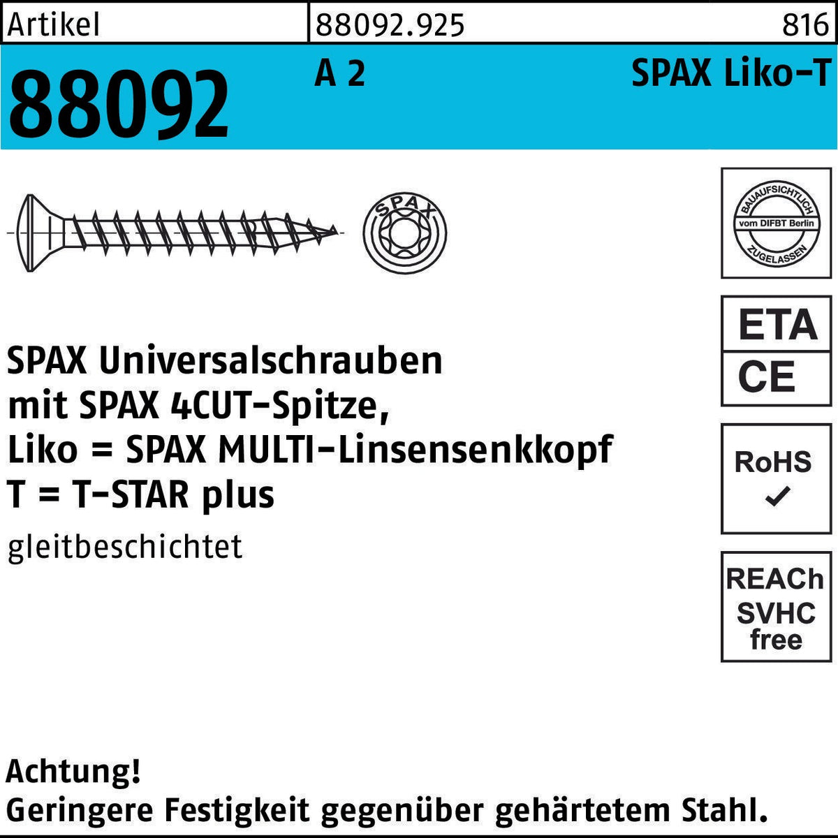 SPAX Liko-Z Universalschrauben 3,5x15 mm WIROX Stahl