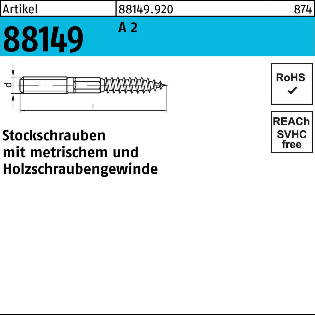 Stockschraube R 88149 Typ 23 E M5x40 Stahl galv. verzinkt – 100 Stück