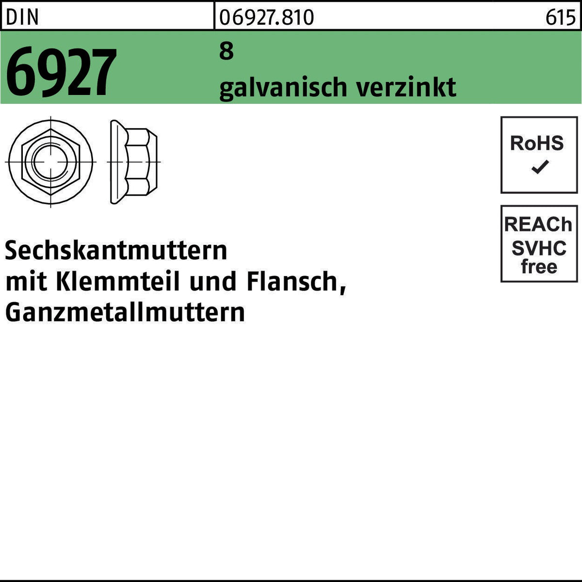 F. REYHER Sechskantmutter DIN 6927 mit Klemmteil und Flansch M5, galvanisch verzinkt