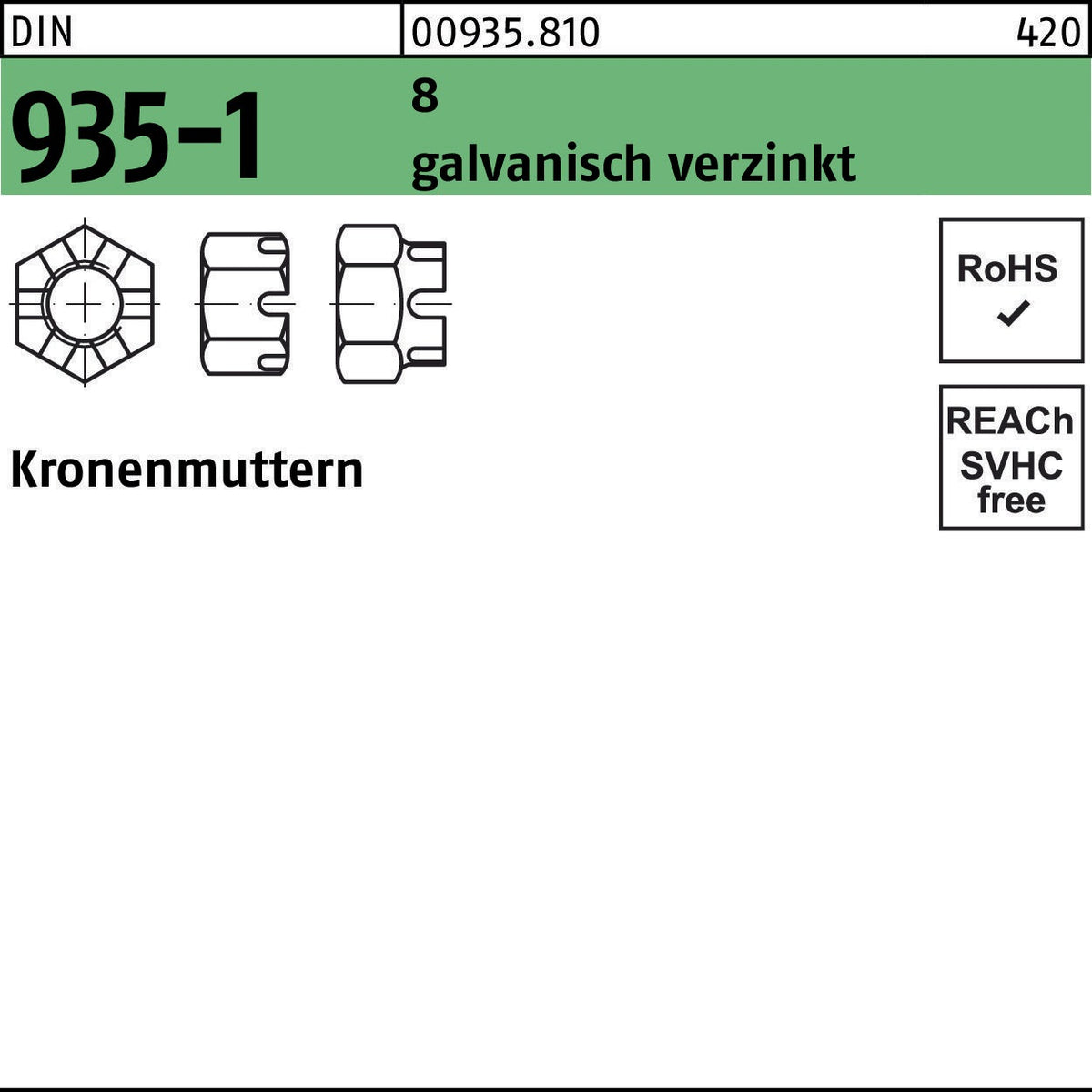 Kronenmutter DIN 935-1 M36 8 galvanisch verzinkt von F. REYHER – 1 Stück