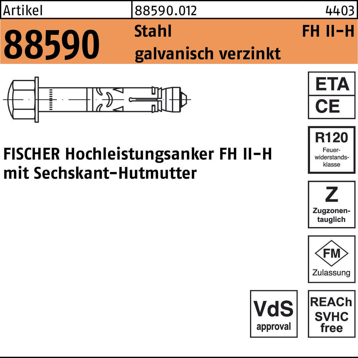 FISCHER Hochleistungsanker FH II-H 10/10, Stahl galvanisch verzinkt