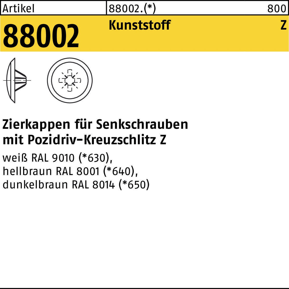 REYHER Zierkappe R 88002 für Pozidriv-Kreuzschlitz Senkschrauben, Kunststoff weiß