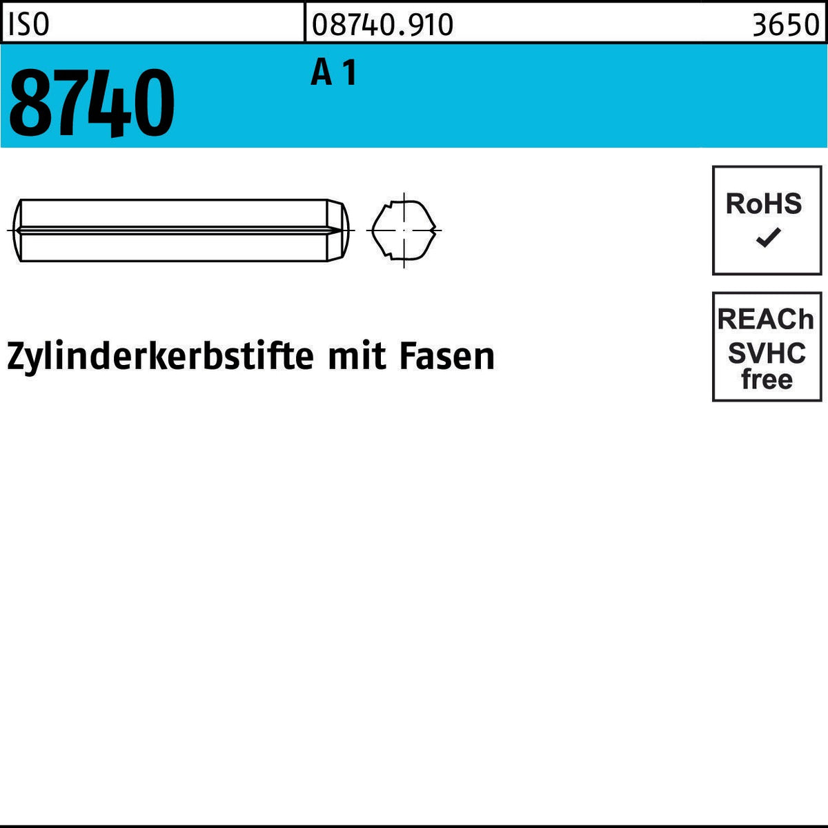 F. REYHER Zylinderkerbstift ISO 8740 mit Fasen 1,5 x 6 mm Stahl