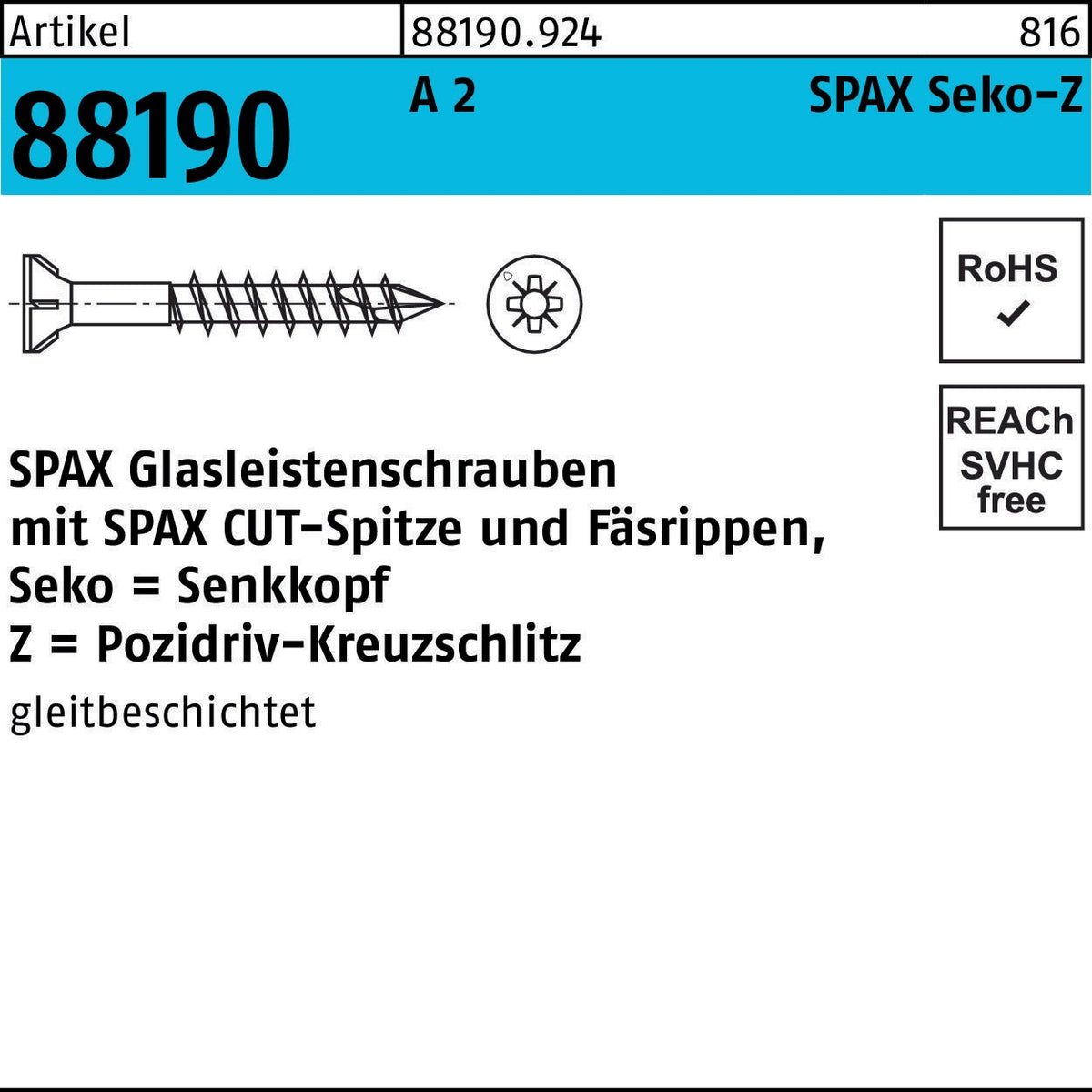 SPAX Seko-Z Glasleistenschrauben 3,5 x 40 mm YELLOX 200 Stück