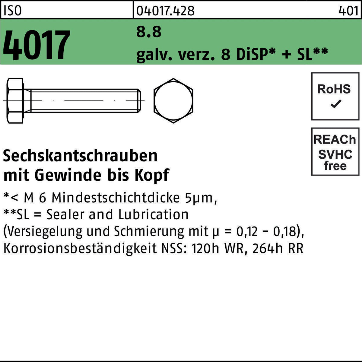 BUFAB Sechskantschraube ISO 4017 M24x90 mm 8.8 galv. verz. – 10 Stück