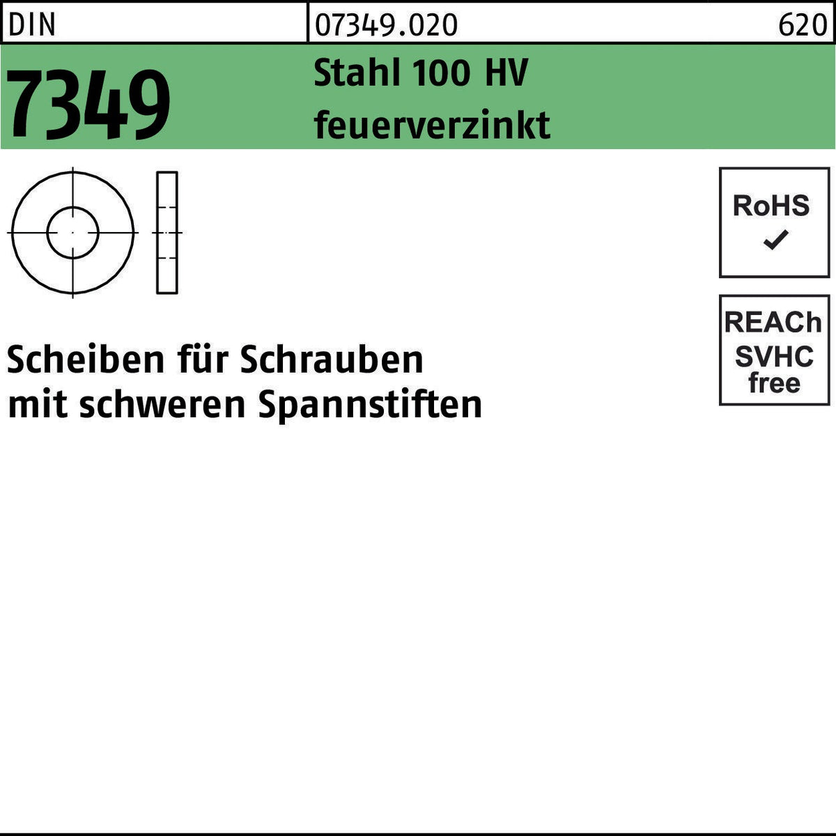 F. REYHER DIN 7349 Scheiben 19x44x8 mm Stahl 100 HV