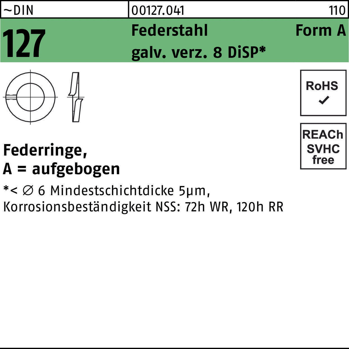 Federringe DIN 127 B 12 mm von F. REYHER – 500 Stück Federstahl galvanisch verzinkt