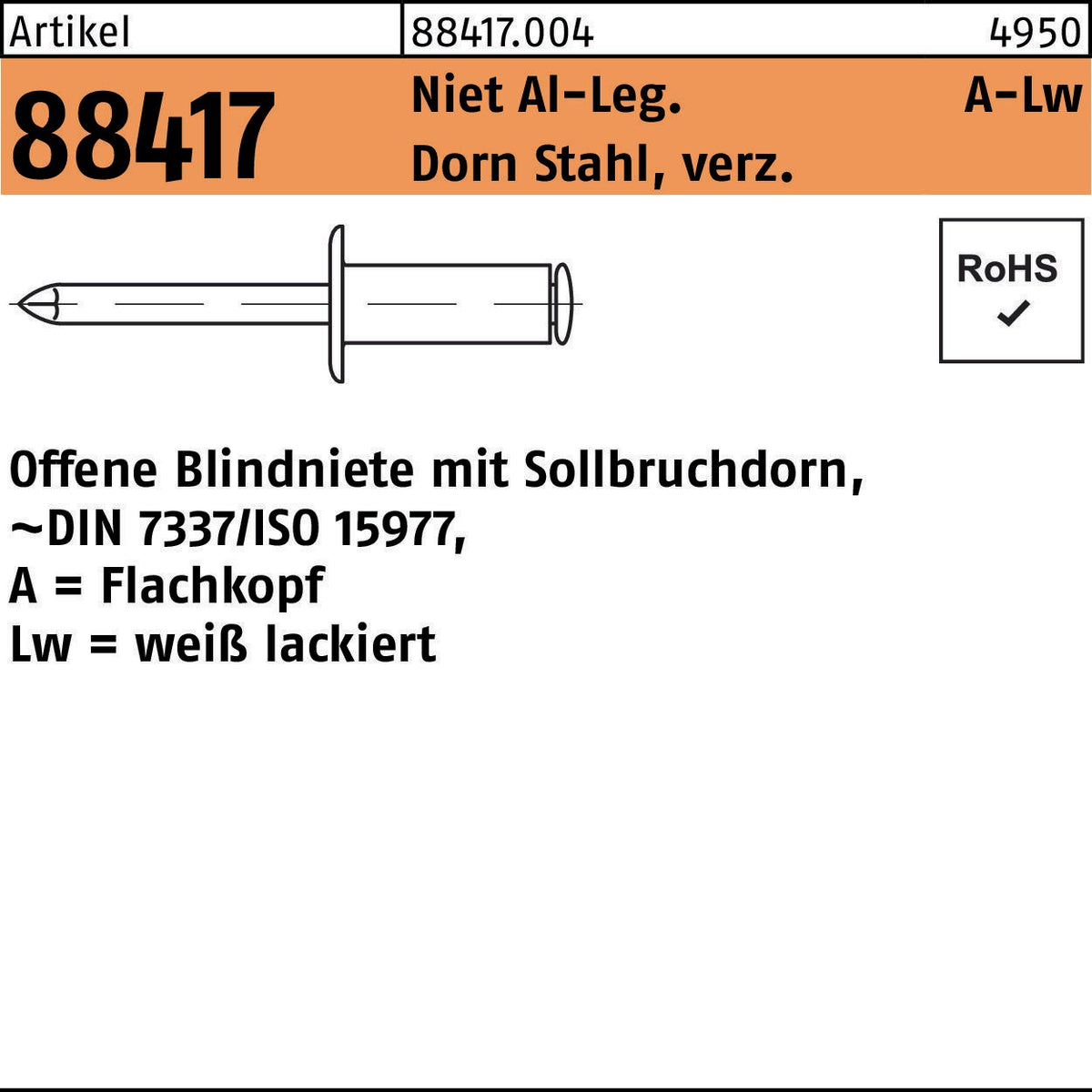 FLAKO Blindniete R 88417 3x8 mm Aluminium/Stahl verzinkt Flachkopf weiß 500 Stück