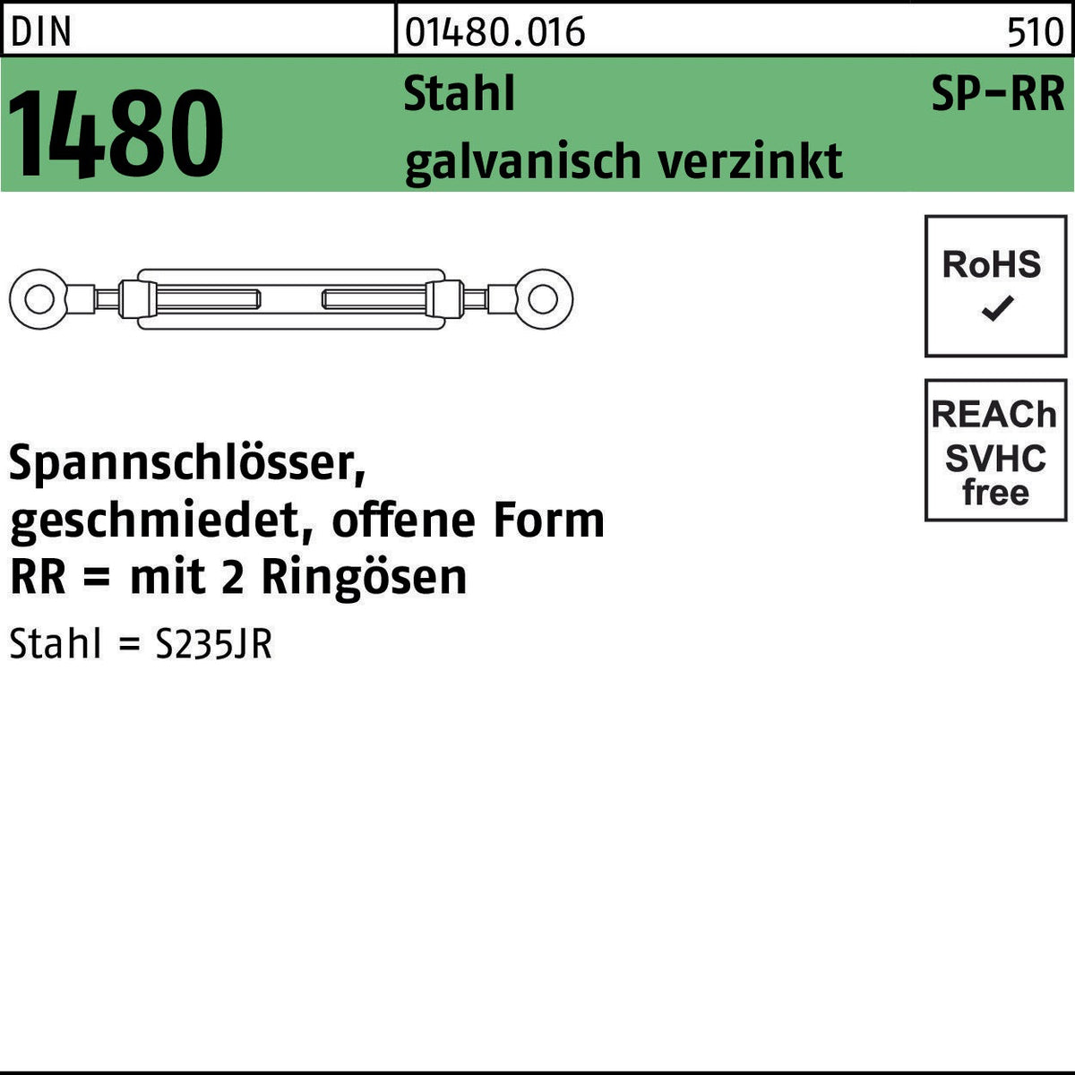 Spannschloss DIN 1480 offen mit 2 Ringösen SP-RR M6 Stahl 3.6 galvanisch verzinkt von F. REYHER