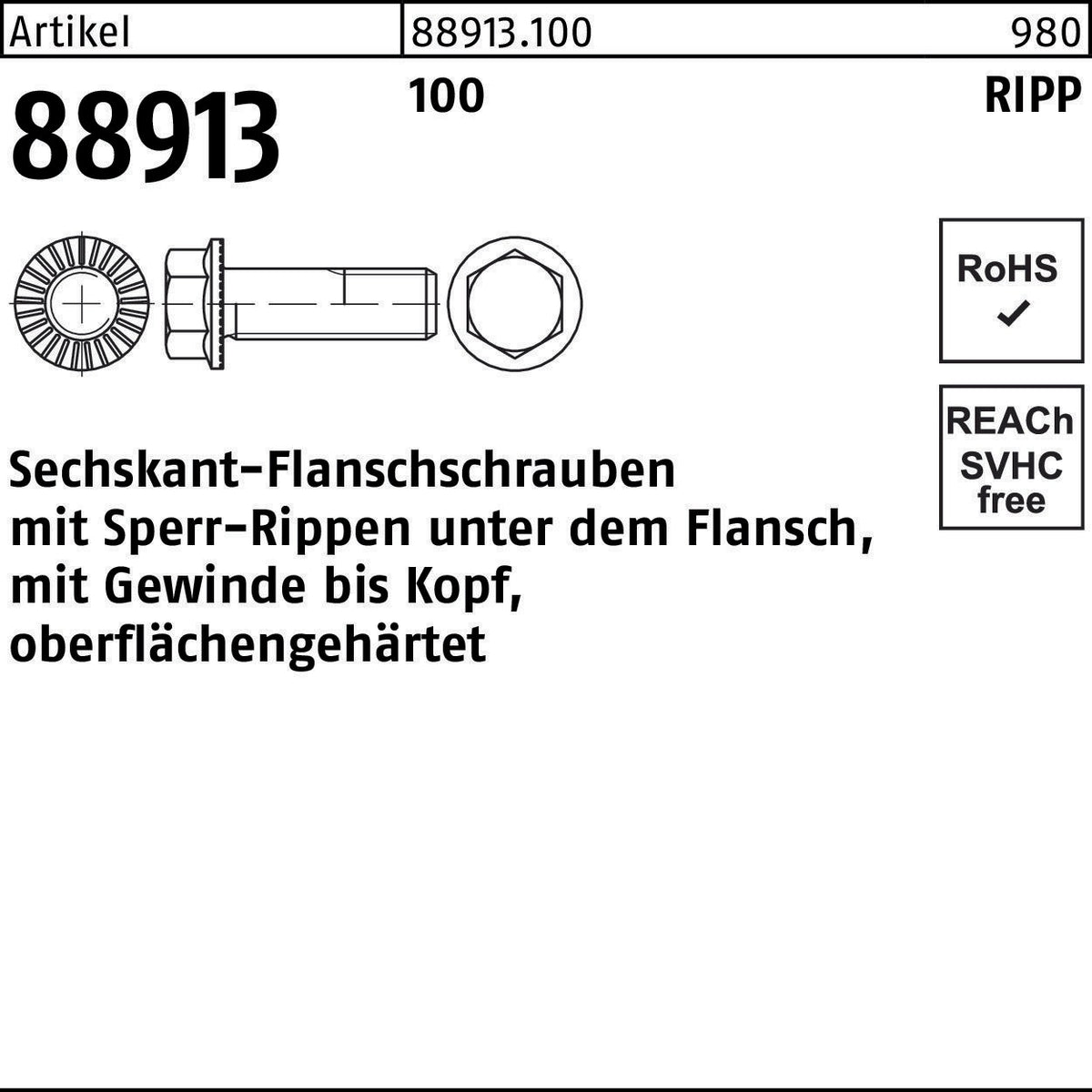 F. REYHER Sechskantflanschschraube R 88913 M5x10 Sperr-Ripp VG 500 Stück