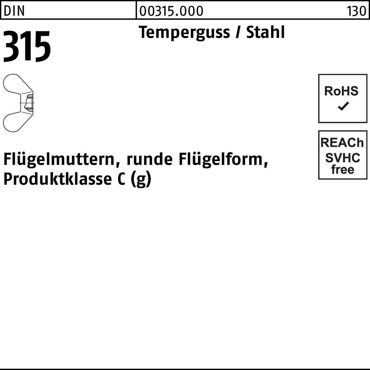 F. REYHER Flügelmutter DIN 315 runde Form M4 Temperguss 100 Stück
