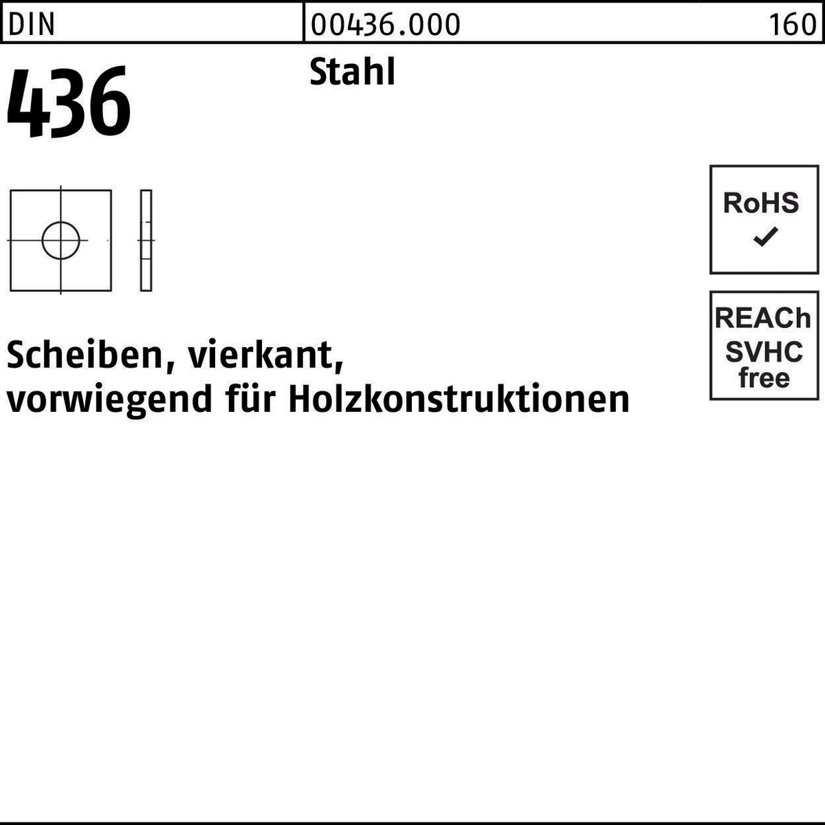 Vierkant-Unterlegscheiben DIN 436 Stahl 11 x 30 x 3 mm, 100 Stück von F. REYHER