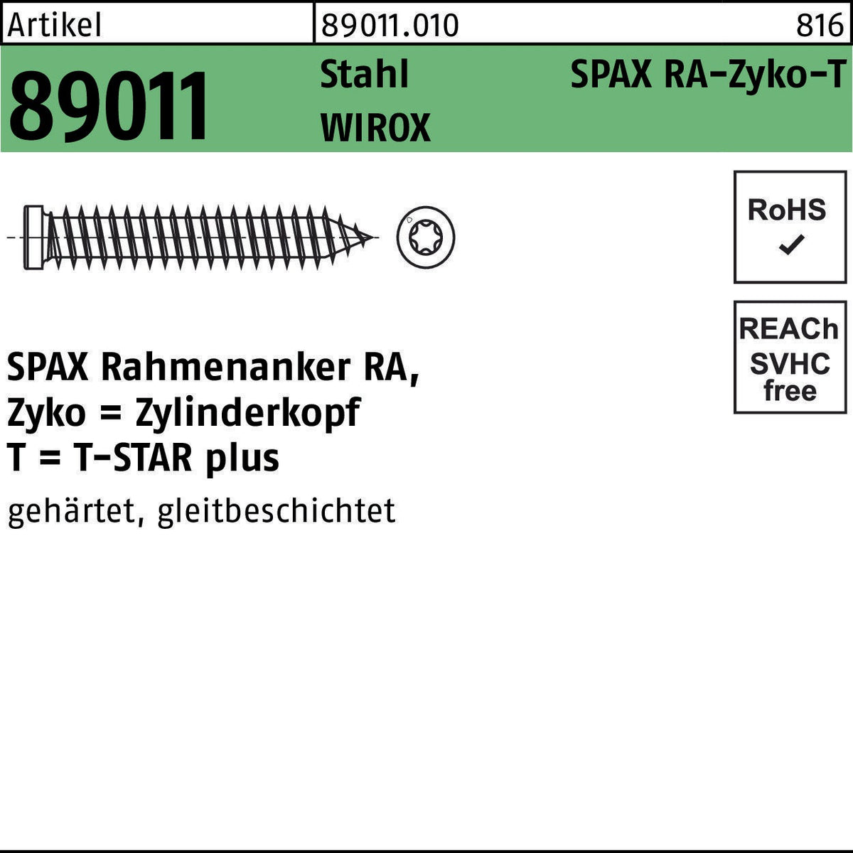 SPAX Rahmenanker RA-Zyko-T 7,5x210 mm T-STAR plus WIROX 100 Stück
