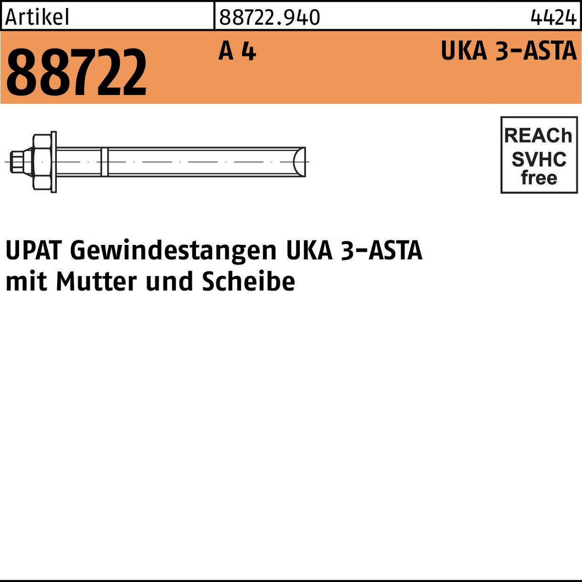 UPAT Ankerstange R 88722 ASTA M8x110 Stahl galv. verzinkt 10 Stück