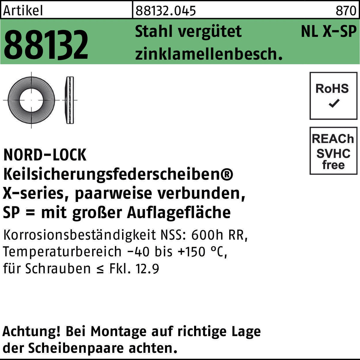 NORD-LOCK Unterlegscheibe NL 3, zinklamellenbeschichtet, 200 Stück, für M3