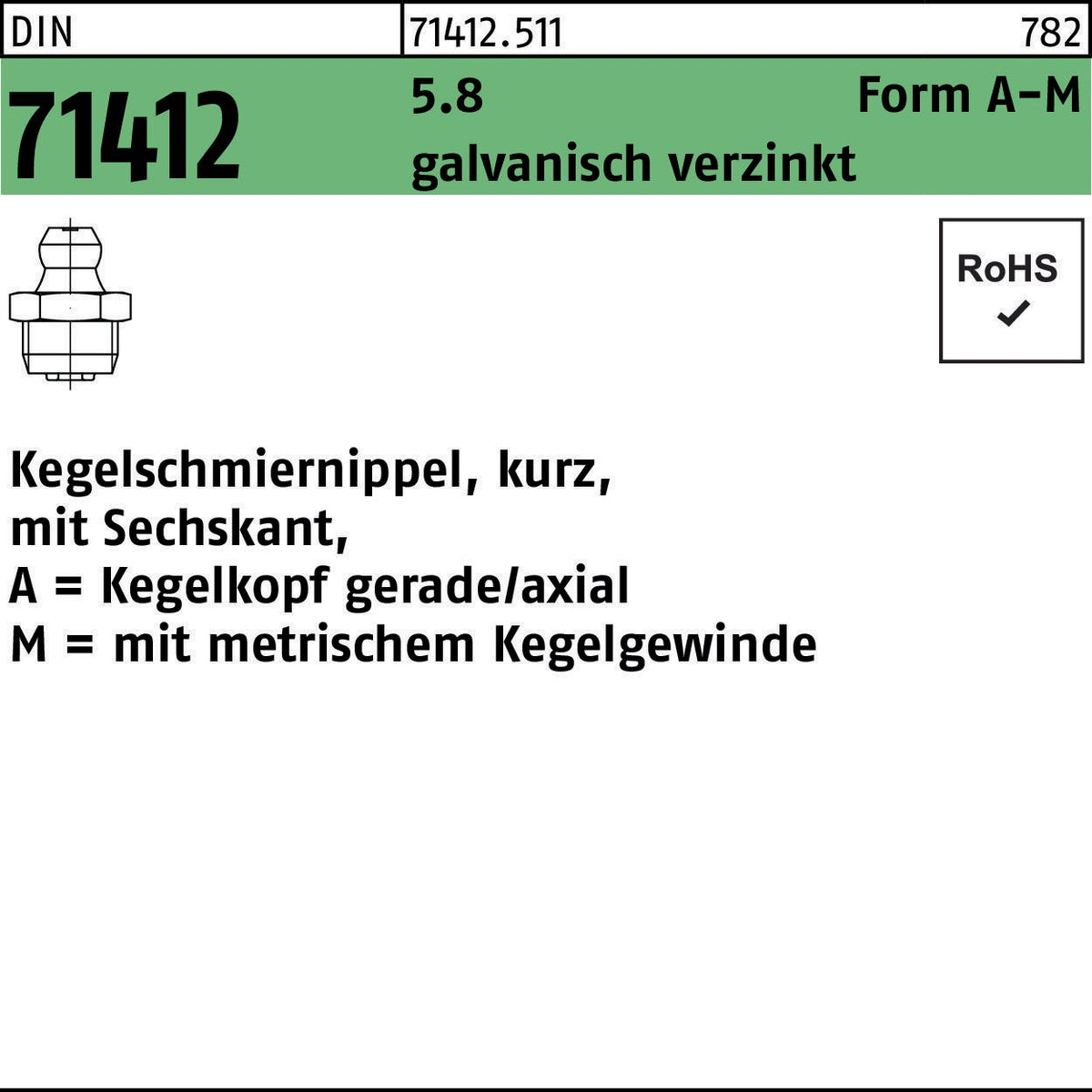 F. REYHER Kegelschmiernippel DIN 71412 Form A-M AM 8x1 SW 9, 5.8, galvanisch verzinkt