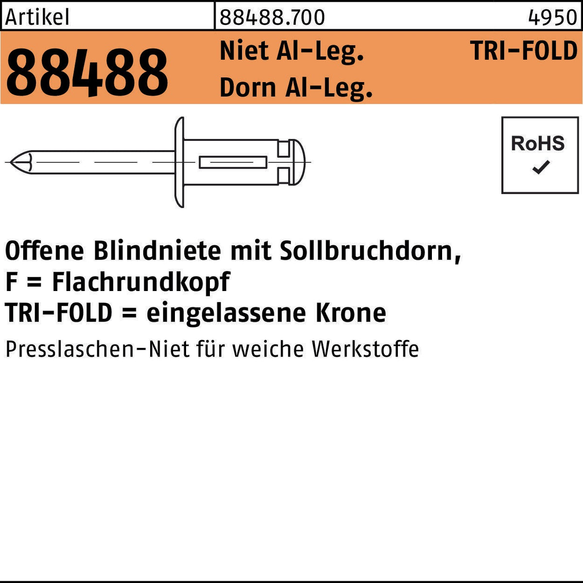 GESIPA Blindniete R 88488 TRI-FOLD Flachrundkopf 4,8x22,2 mm Alu/Alu 250 Stück
