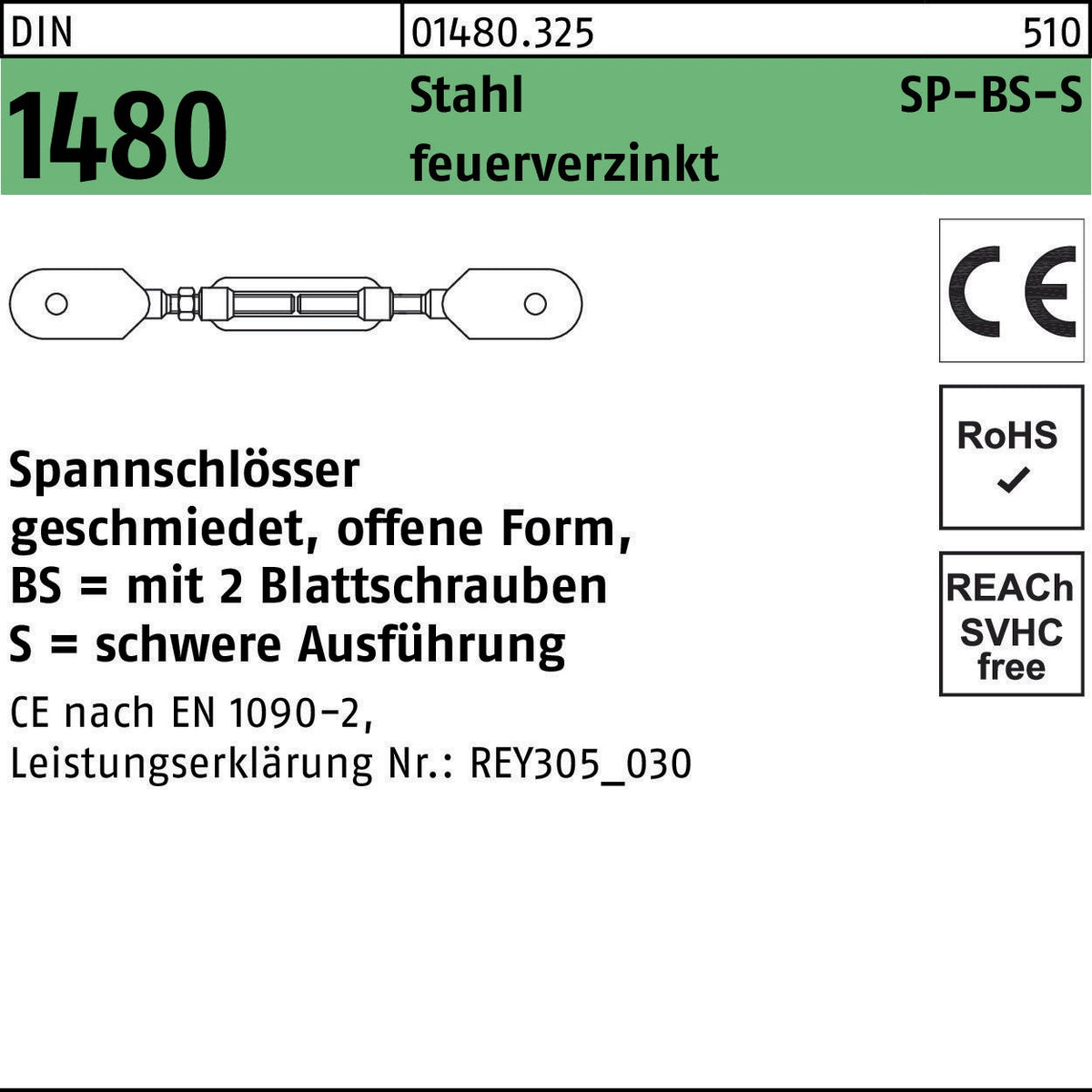 F. REYHER Spannschloss DIN 1480 offen mit 2 Blattschrauben M12 Stahl feuerverzinkt