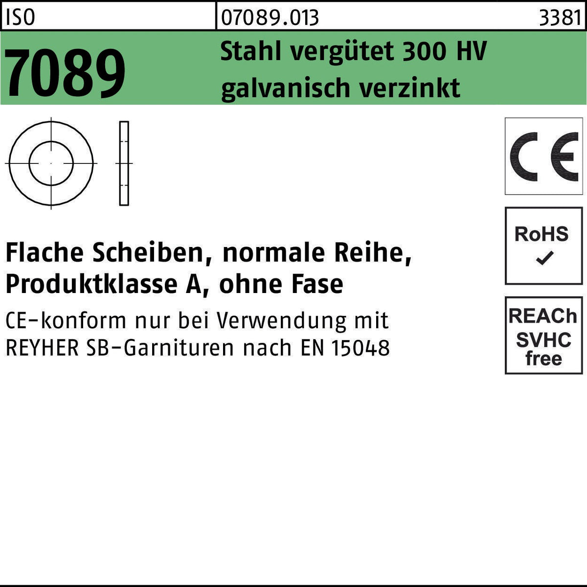 Unterlegscheibe ISO 7089 16 mm Stahl 300 HV galvanisch verzinkt 100 Stück von BUFAB
