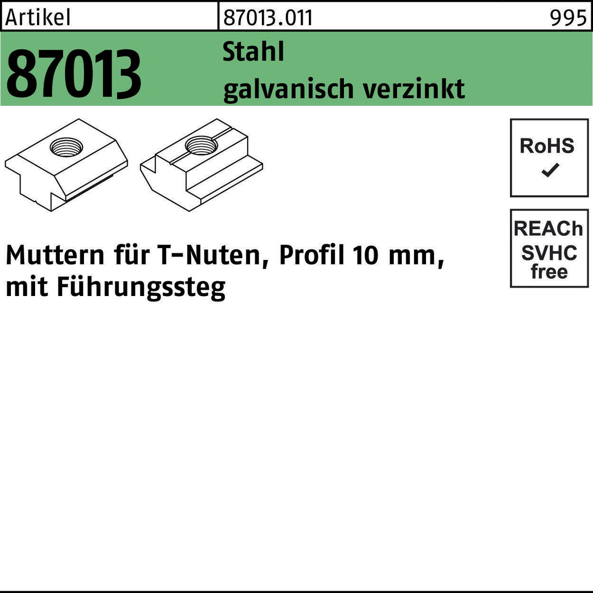 F. REYHER T-Nutenmutter R 87013 mit Führungssteg, M6, Stahl verzinkt